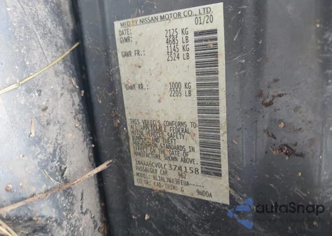 2020 Nissan Maxima Sv Xtronic Cvt z USA, uszkodzony, nr VIN 1N4AA6CV0LC374158